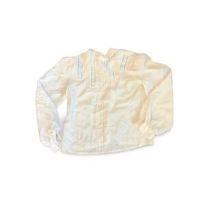 VINTAGE Nancy Johnson for Prisma White-Cream Silk Long Sleeve Blouse Back-Button